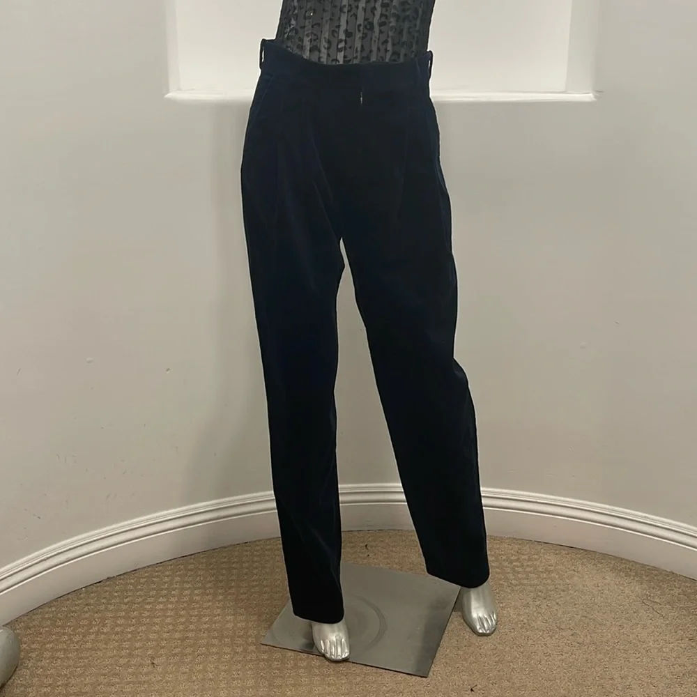 A.L.C. Pleated Tori Corduroy Straight Leg High Rise Pants Navy blue